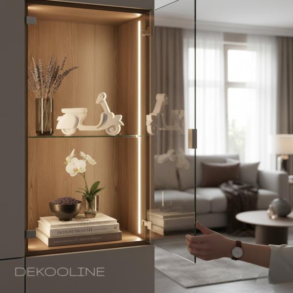 Weißer Raysin Deko Roller dekorativ auf Regal platziert, minimalistisches Wohnambiente